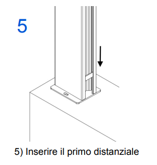 Step 5 del montaggio recinzione modulare: inserire il primo distanziale