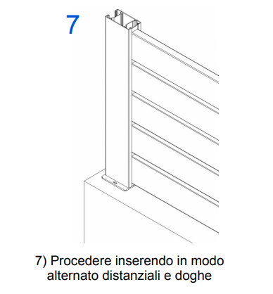 Step 7 del montaggio recinzione modulare: inserire le doghe della recinzione