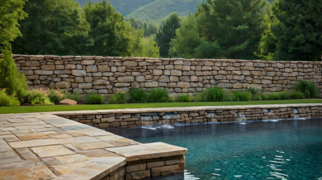 muretto per piscina fai da te con sfondo di colline verdi