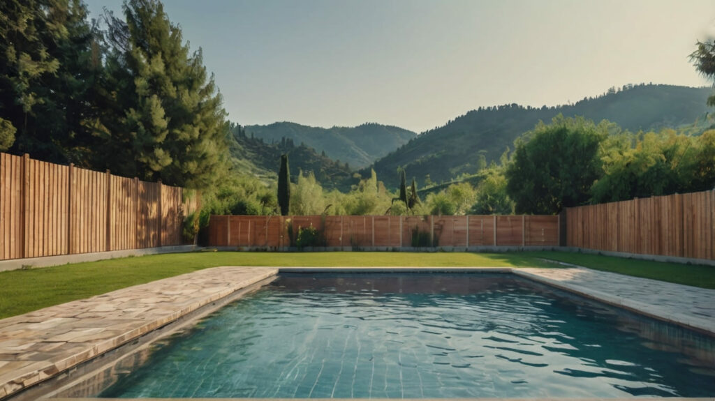 una recinzione fai da te per piscina realizzata in legno